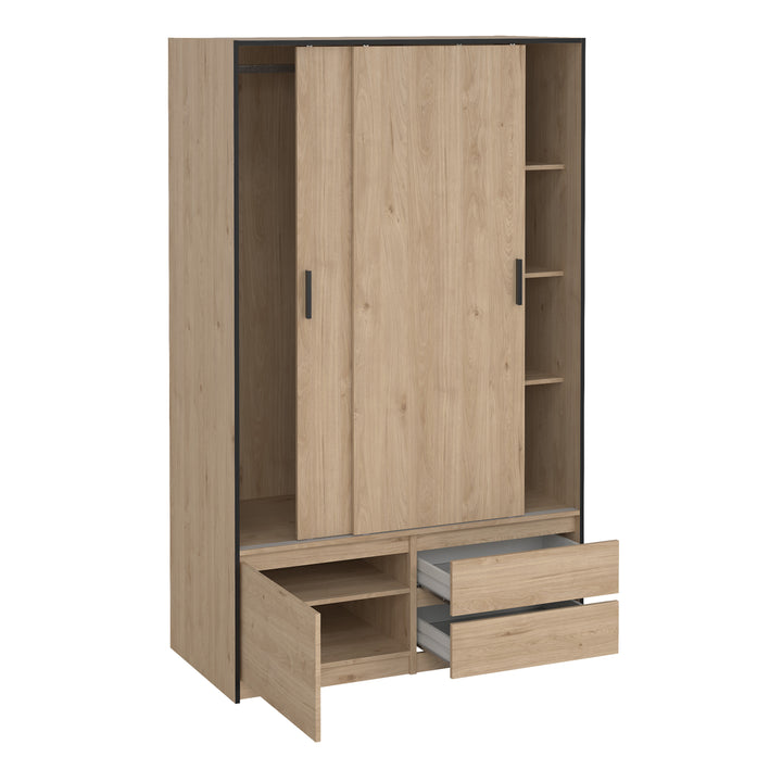 Line Wardrobe with 2 Sliding Doors 1 Small Door and 2 Drawers in Jackson Hickory Oak - TidySpaces