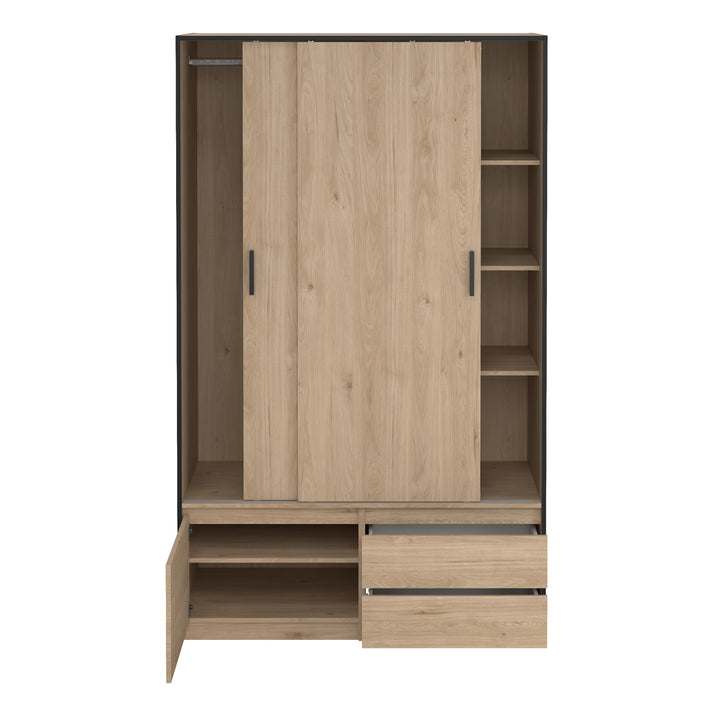 Line Wardrobe with 2 Sliding Doors 1 Small Door and 2 Drawers in Jackson Hickory Oak - TidySpaces