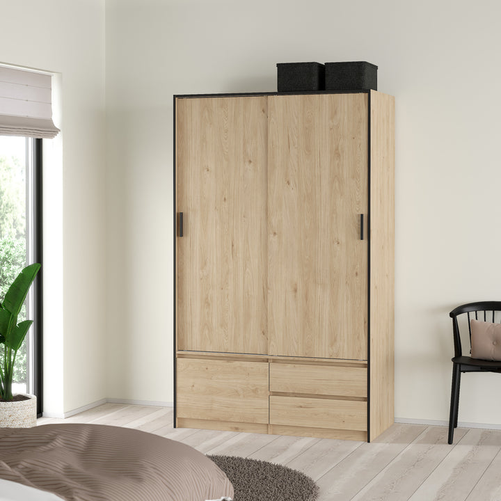 Line Wardrobe with 2 Sliding Doors 1 Small Door and 2 Drawers in Jackson Hickory Oak - TidySpaces
