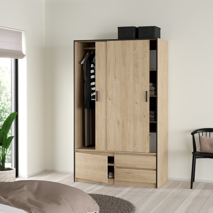 Line Wardrobe with 2 Sliding Doors 1 Small Door and 2 Drawers in Jackson Hickory Oak - TidySpaces