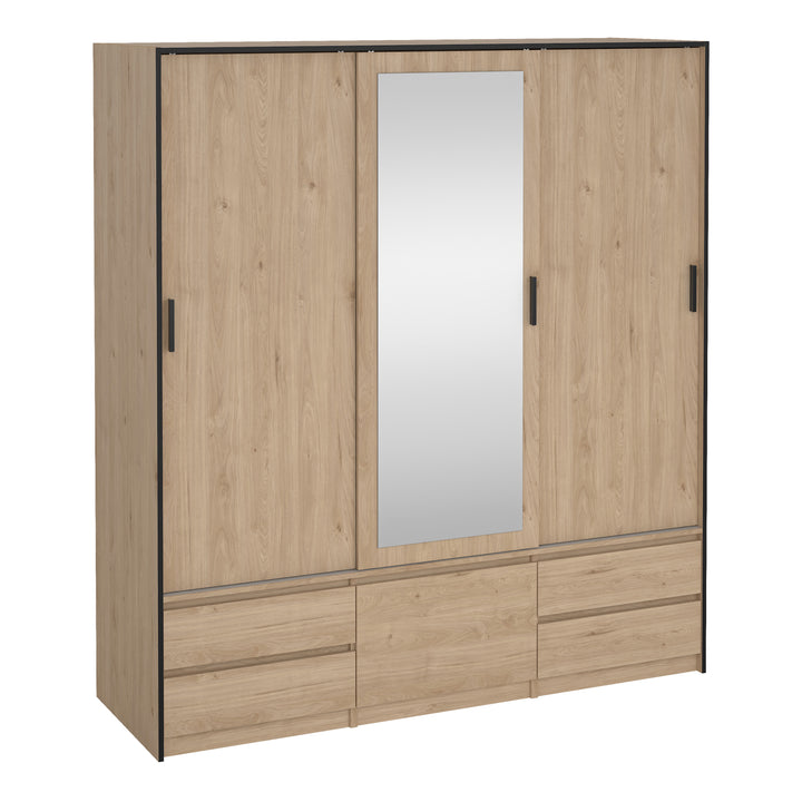 Line Wardrobe with 2 Sliding Doors 1 Sliding Door with Mirror in Jackson Hickory Oak - TidySpaces