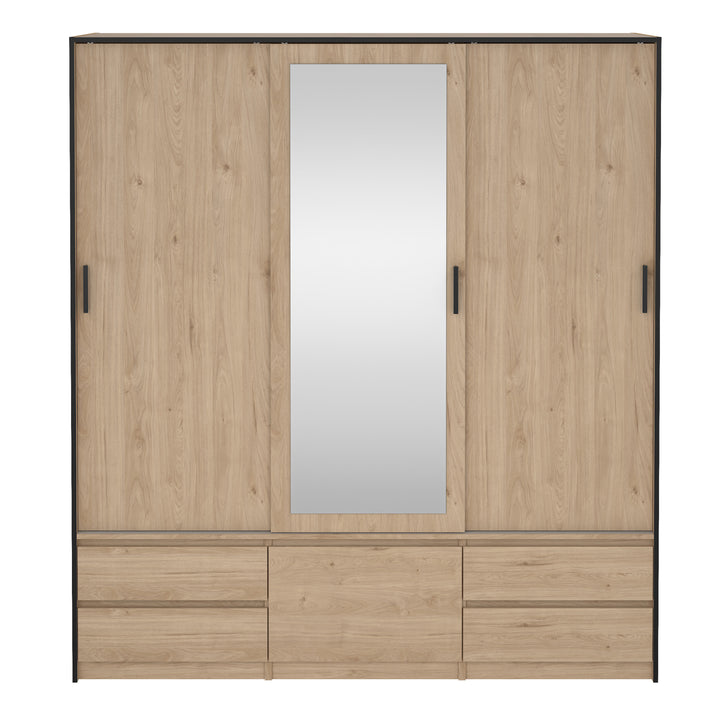 Line Wardrobe with 2 Sliding Doors 1 Sliding Door with Mirror in Jackson Hickory Oak - TidySpaces