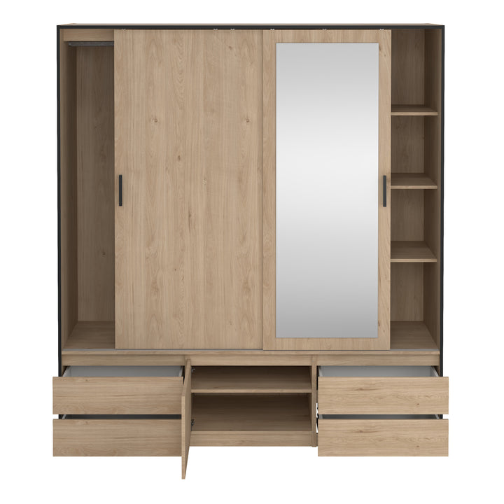 Line Wardrobe with 2 Sliding Doors 1 Sliding Door with Mirror in Jackson Hickory Oak - TidySpaces