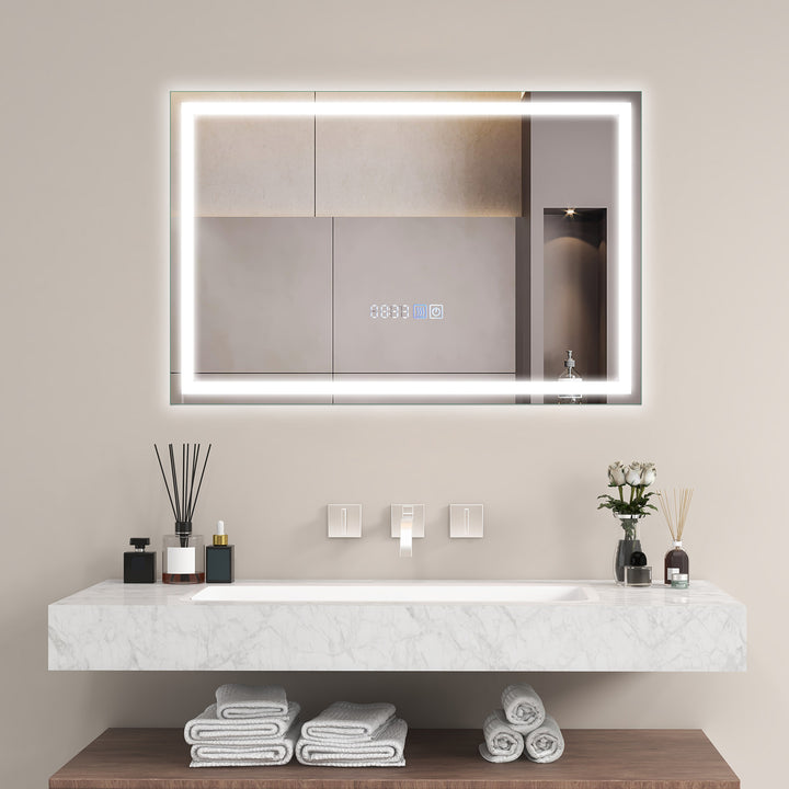 75 x 50 CM LED Wall Mounted Rectangle Mirror with 3-Color Dimmable Lights - TidySpaces
