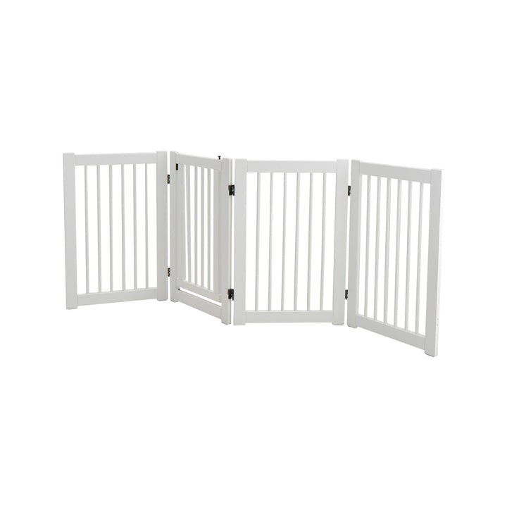 4 Panels Wooden Dog Gate with Door Walk Through-White - TidySpaces
