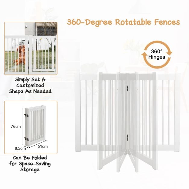 4 Panels Wooden Dog Gate with Door Walk Through-White - TidySpaces