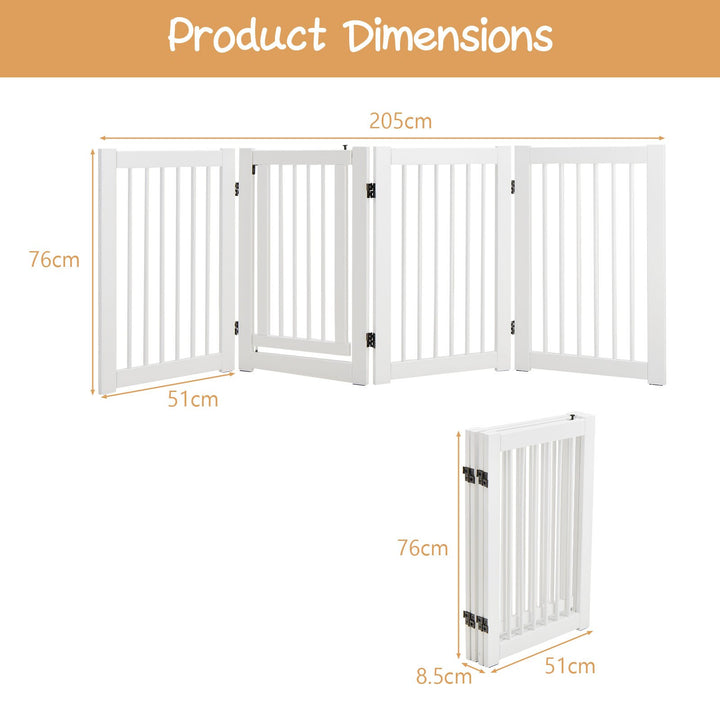 4 Panels Wooden Dog Gate with Door Walk Through-White - TidySpaces