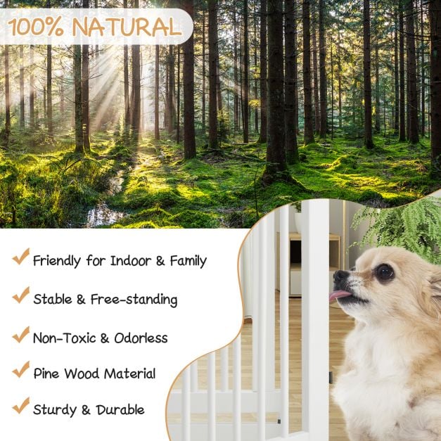 4 Panels Wooden Dog Gate with Door Walk Through-White - TidySpaces