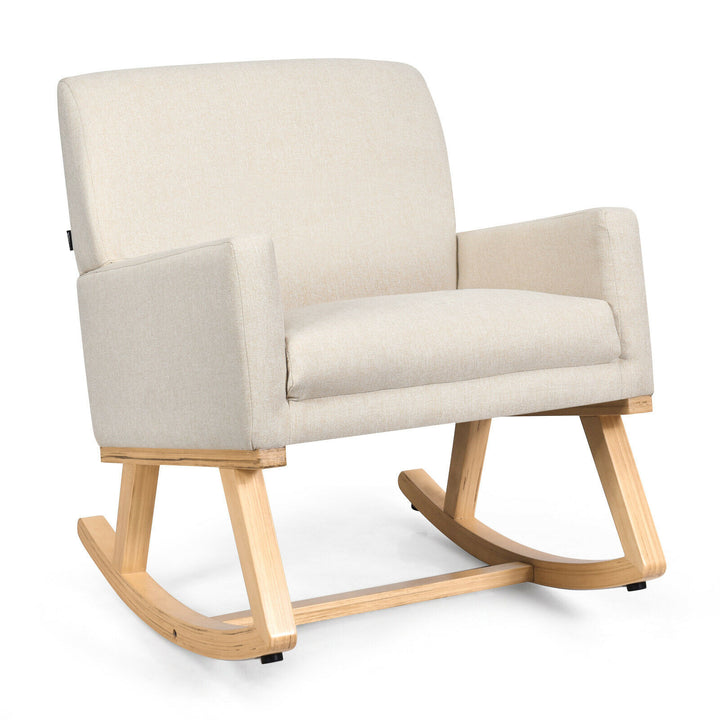 Fabric Upholstered Recliner Rocking Chair Armchair Lounge Sofa Seat Relax Rocker Beige - TidySpaces