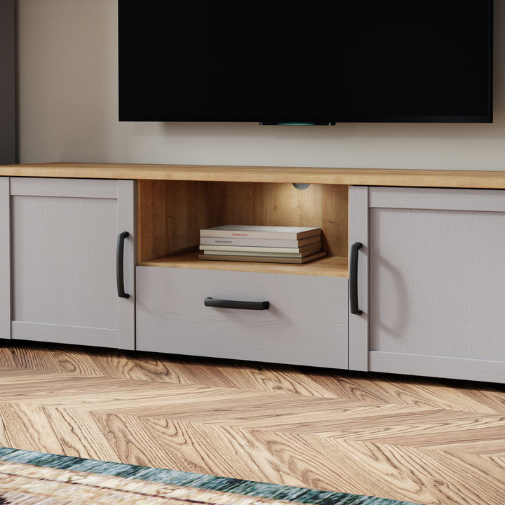 Bohol TV Unit Inc. LED Light in Riviera Oak/Grey Oak - TidySpaces