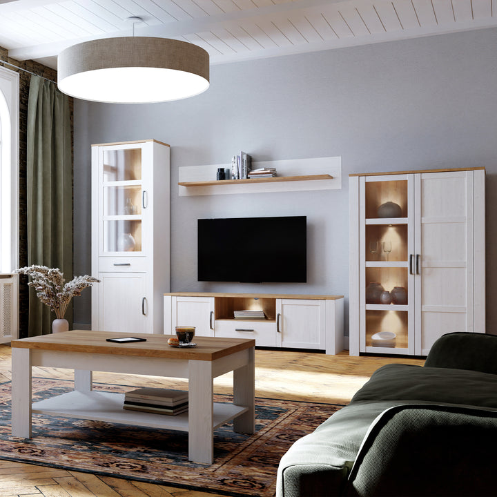 Bohol TV Unit inc. LED Light in Riviera Oak/White - TidySpaces