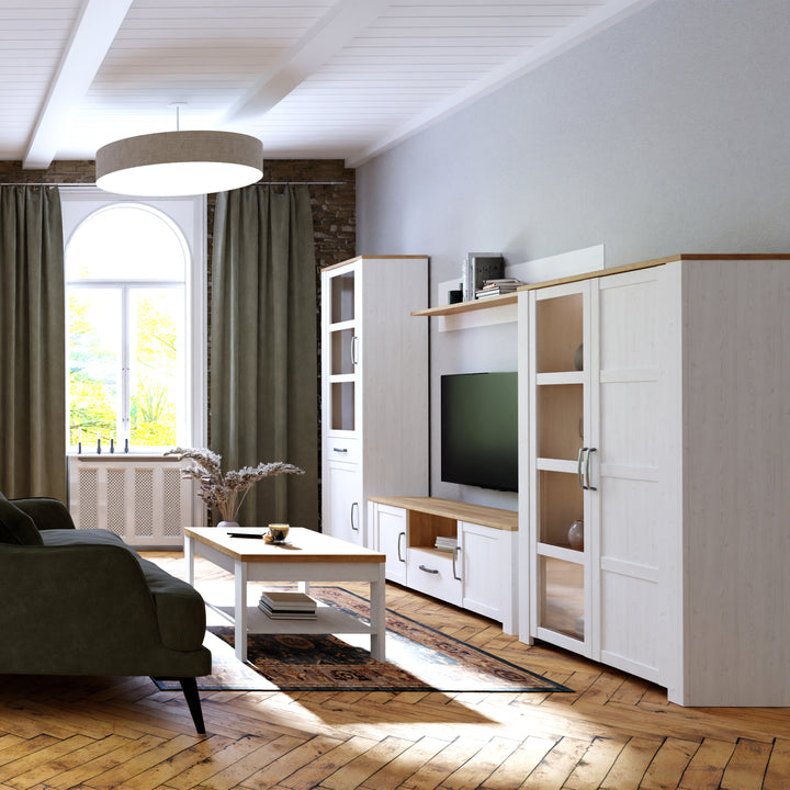 Bohol TV Unit inc. LED Light in Riviera Oak/White - TidySpaces