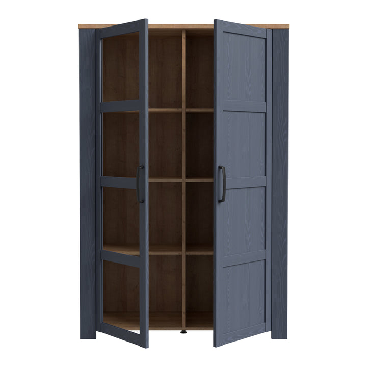Bohol Display Cabinet inc. 2x LED Lights in Riviera Oak/Navy - TidySpaces