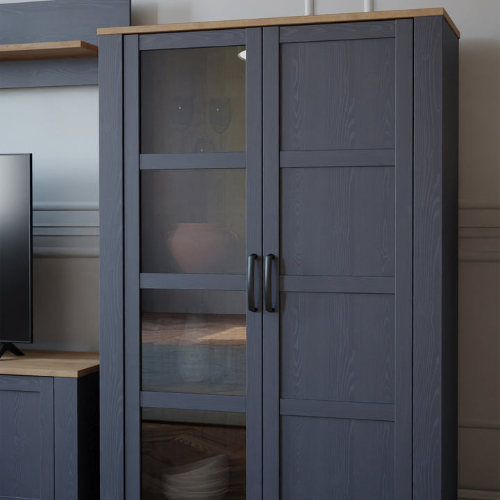Bohol Display Cabinet inc. 2x LED Lights in Riviera Oak/Navy - TidySpaces