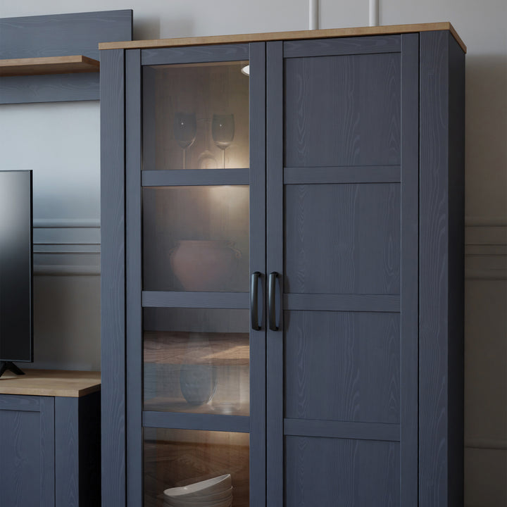 Bohol Display Cabinet inc. 2x LED Lights in Riviera Oak/Navy - TidySpaces
