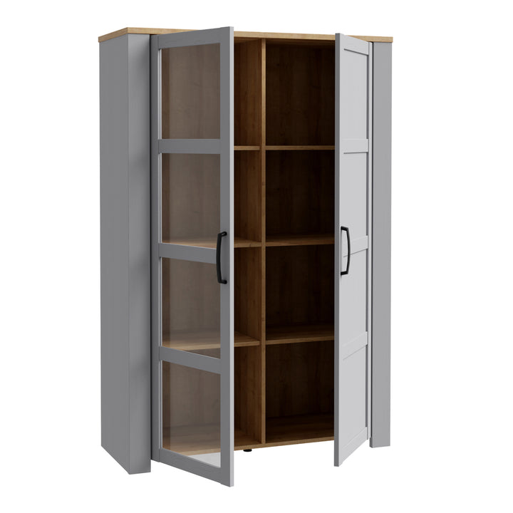 Bohol Display Cabinet inc. 2x LED Lights in Riviera Oak/Grey Oak - TidySpaces