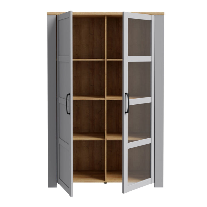 Bohol Display Cabinet inc. 2x LED Lights in Riviera Oak/Grey Oak - TidySpaces