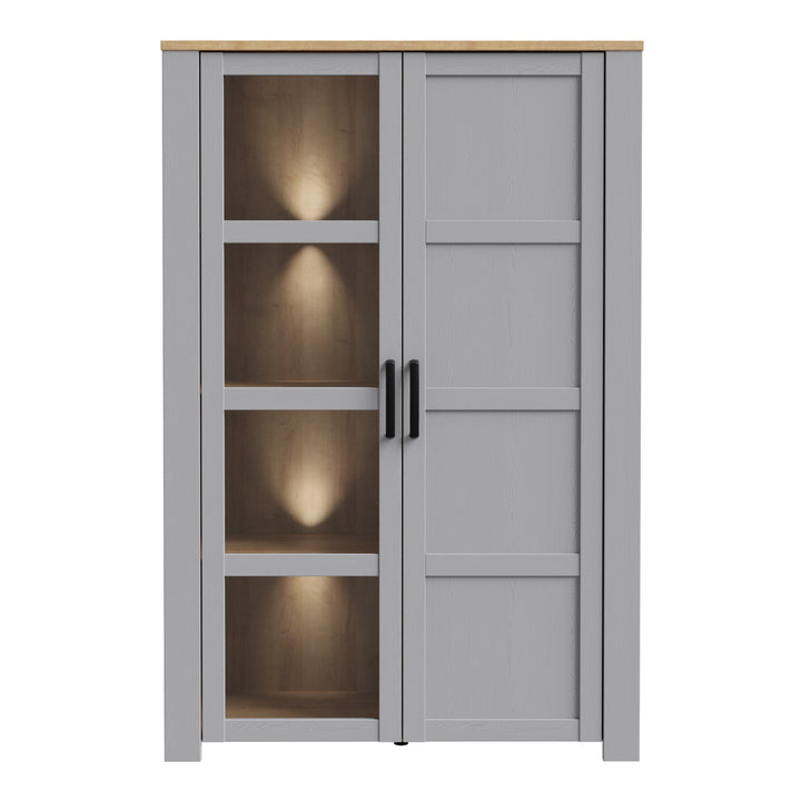 Bohol Display Cabinet inc. 2x LED Lights in Riviera Oak/Grey Oak - TidySpaces