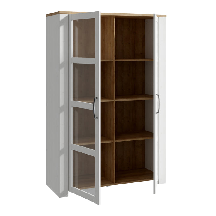 Bohol Display Cabinet inc. 2x LED Lights in Riviera Oak/White - TidySpaces