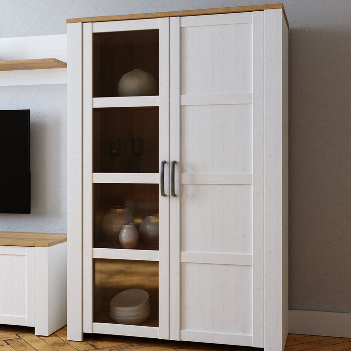 Bohol Display Cabinet inc. 2x LED Lights in Riviera Oak/White - TidySpaces