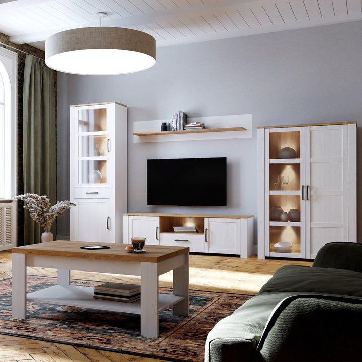 Bohol Display Cabinet inc. 2x LED Lights in Riviera Oak/White - TidySpaces