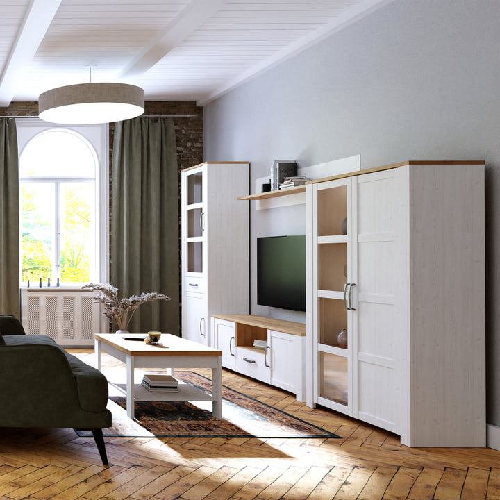 Bohol Display Cabinet inc. 2x LED Lights in Riviera Oak/White - TidySpaces