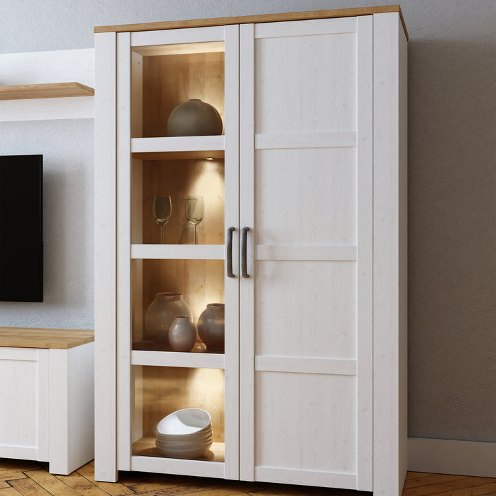 Bohol Display Cabinet inc. 2x LED Lights in Riviera Oak/White - TidySpaces