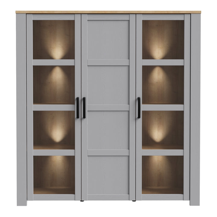 Bohol Large Display Cabinet inc. 4x LED Lights in Riviera Oak/Grey Oak - TidySpaces