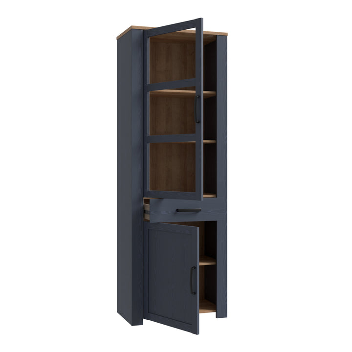 Bohol Narrow Display Cabinet inc. 2x LED Lights in Riviera Oak/Navy - TidySpaces