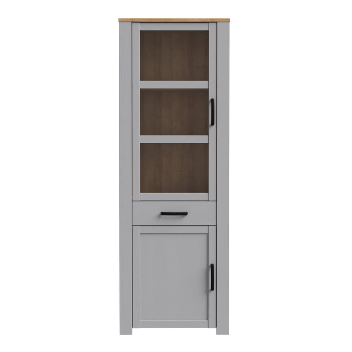 Bohol Narrow Display Cabinet inc. 2x LED Lights in Riviera Oak/Grey Oak Default Title - TidySpaces