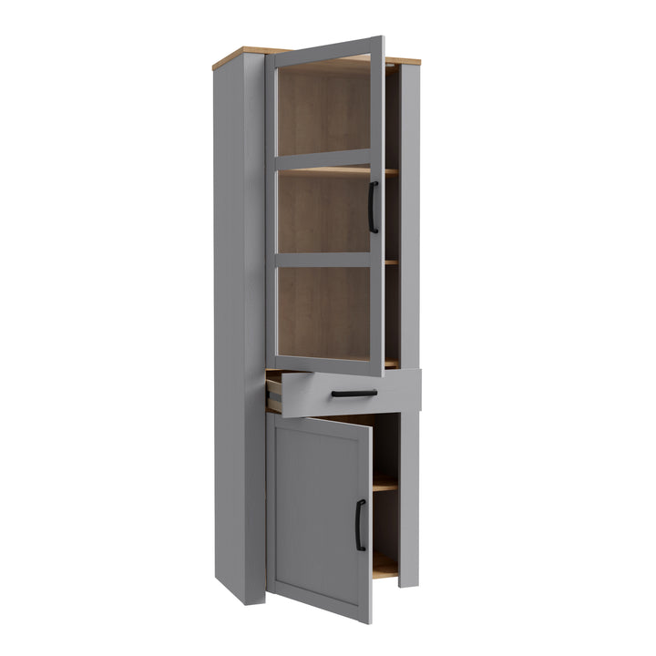Bohol Narrow Display Cabinet inc. 2x LED Lights in Riviera Oak/Grey Oak - TidySpaces