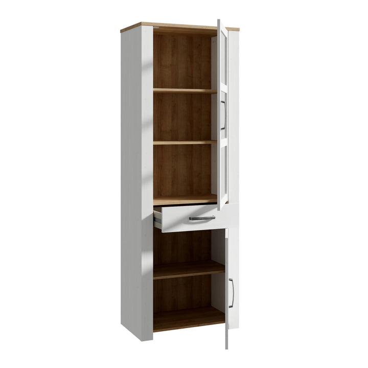 Bohol Narrow Display Cabinet inc. 2x LED Lights in Riviera Oak/White - TidySpaces