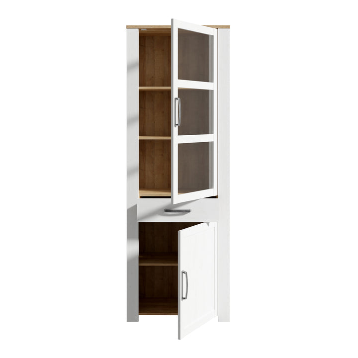 Bohol Narrow Display Cabinet inc. 2x LED Lights in Riviera Oak/White - TidySpaces