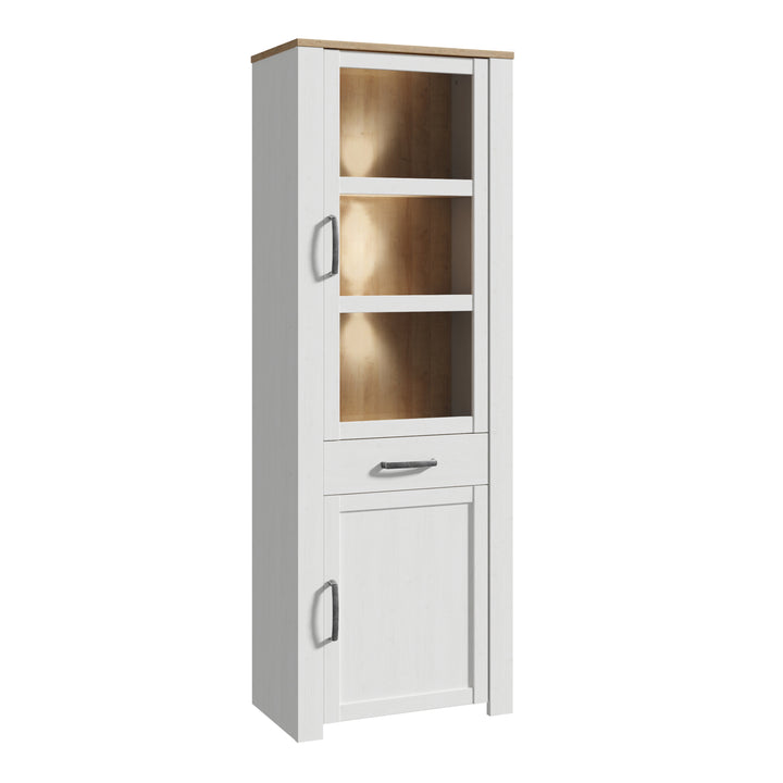 Bohol Narrow Display Cabinet inc. 2x LED Lights in Riviera Oak/White - TidySpaces