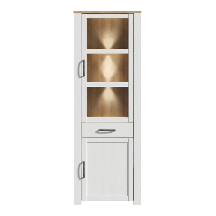Bohol Narrow Display Cabinet inc. 2x LED Lights in Riviera Oak/White - TidySpaces
