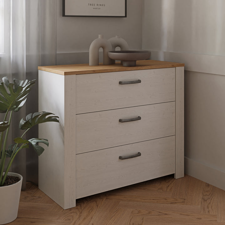 Bohol 3 Drawer Chest in Riviera Oak/White - TidySpaces