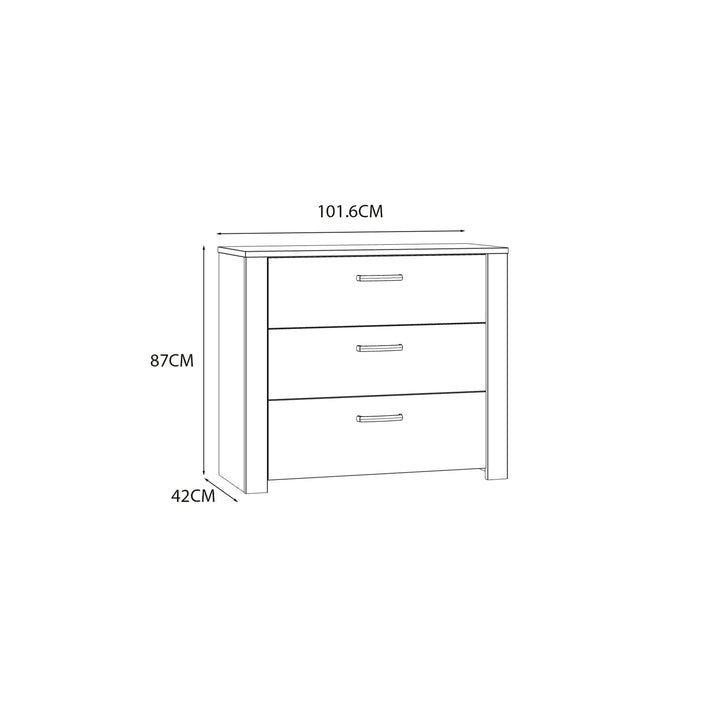 Bohol 3 Drawer Chest in Riviera Oak/White - TidySpaces
