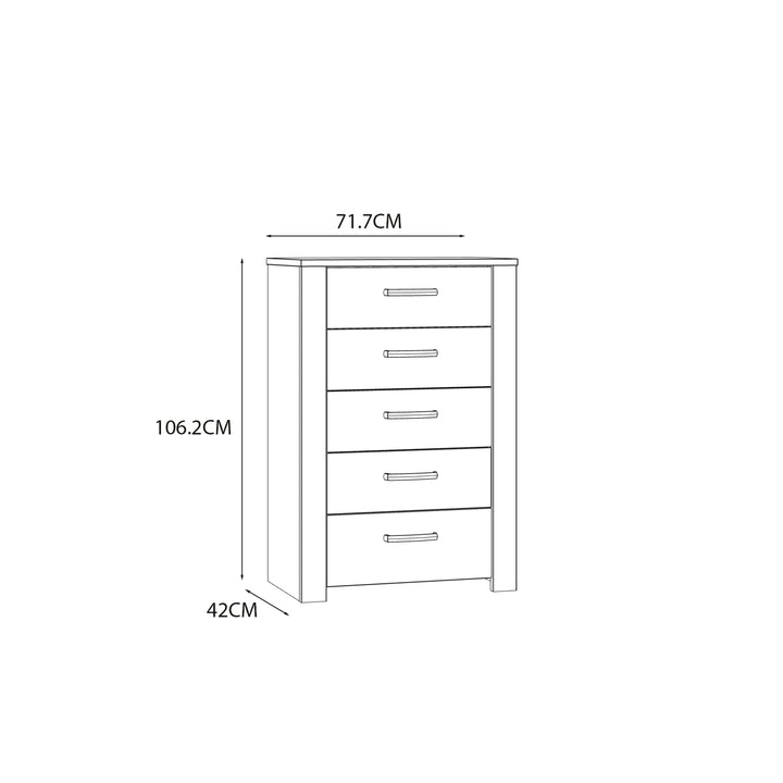 Bohol 5 Drawer Narrow Chest in Riviera Oak/White - TidySpaces