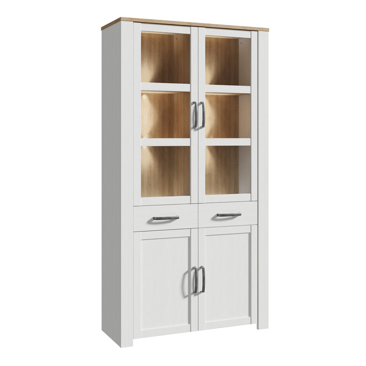 Bohol Display Cabinet 4 Door 1 Drawer in Oak/White inc LED Lighting - TidySpaces