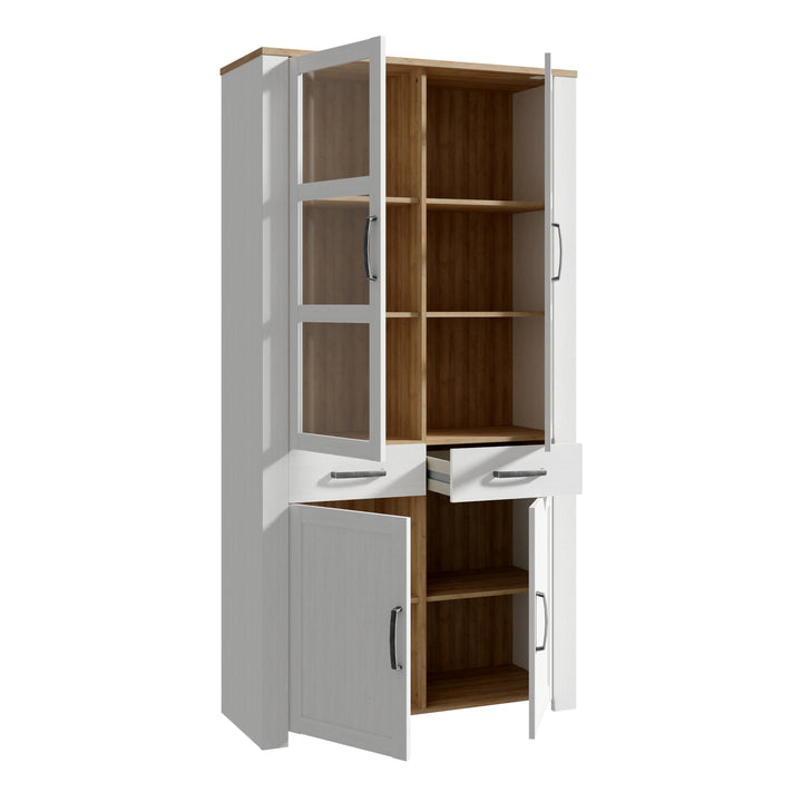 Bohol Display Cabinet 4 Door 1 Drawer in Oak/White - TidySpaces