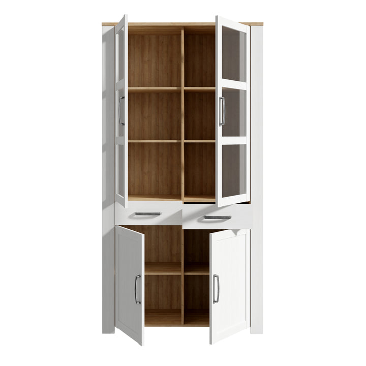 Bohol Display Cabinet 4 Door 1 Drawer in Oak/White - TidySpaces