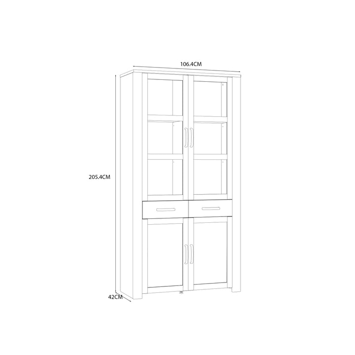 Bohol Display Cabinet 4 Door 1 Drawer in Oak/White - TidySpaces