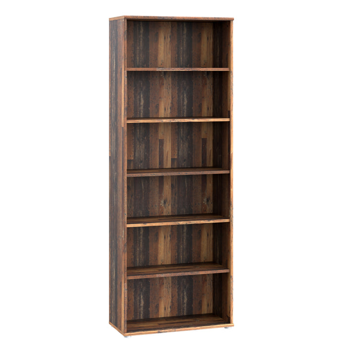 Essential Wide 5 Shelf Bookcase in Vintage Oak - TidySpaces