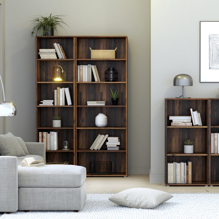 Essential Wide 5 Shelf Bookcase in Vintage Oak - TidySpaces