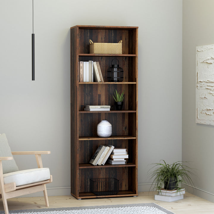 Essential Wide 5 Shelf Bookcase in Vintage Oak - TidySpaces