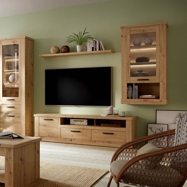 Corona Wall Display cabinet in Artisan Oak - TidySpaces