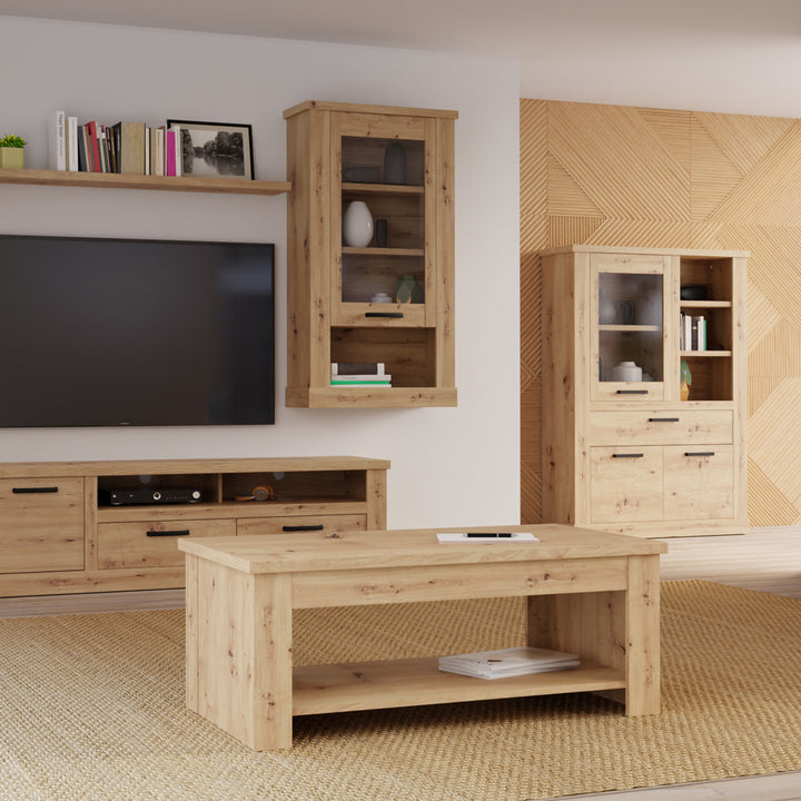 Corona Wall Display cabinet in Artisan Oak - TidySpaces