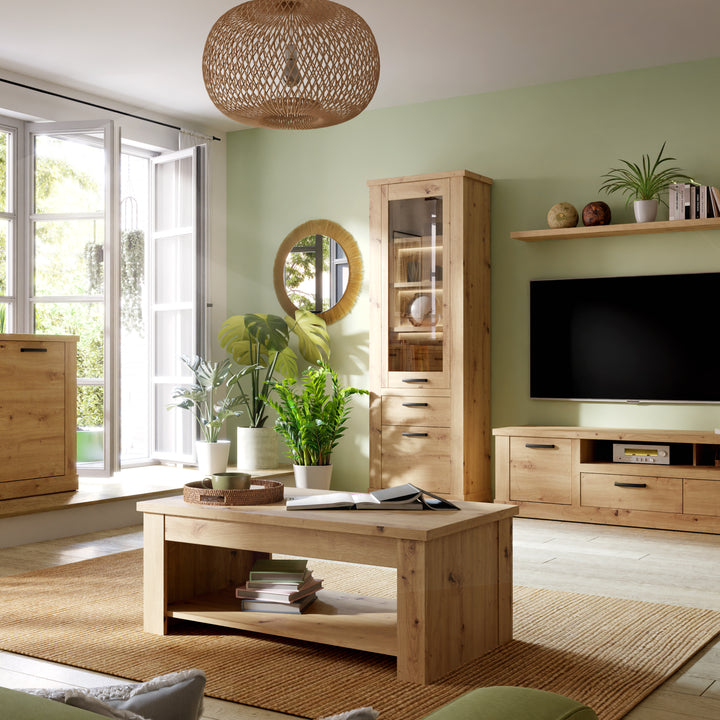 Corona Narrow Display Cabinet in Artisan Oak - TidySpaces