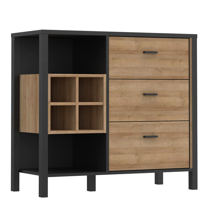 High Rock 3 Drawer Display Chest in Matt Black/Riviera Oak - TidySpaces