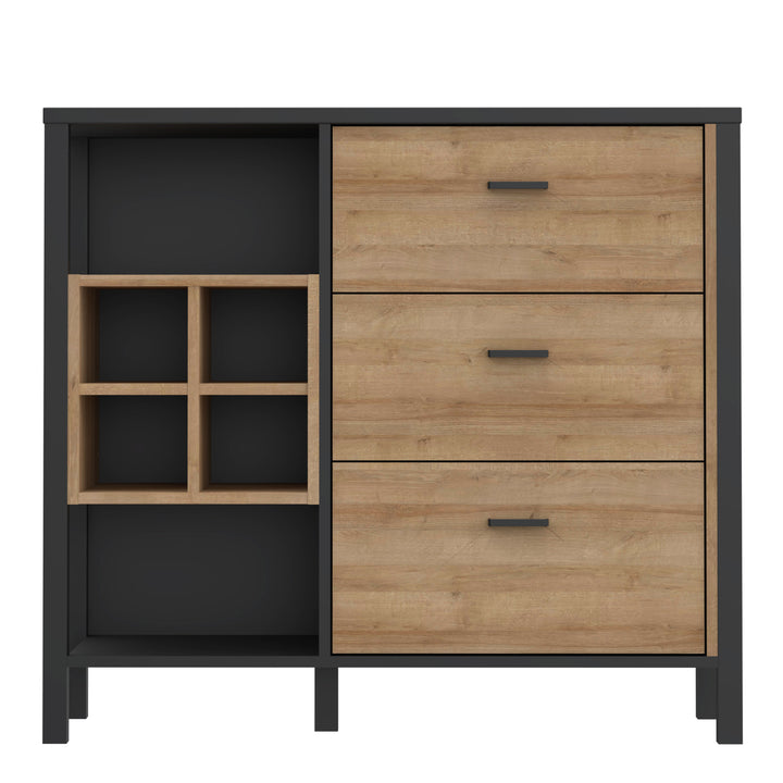 High Rock 3 Drawer Display Chest in Matt Black/Riviera Oak - TidySpaces